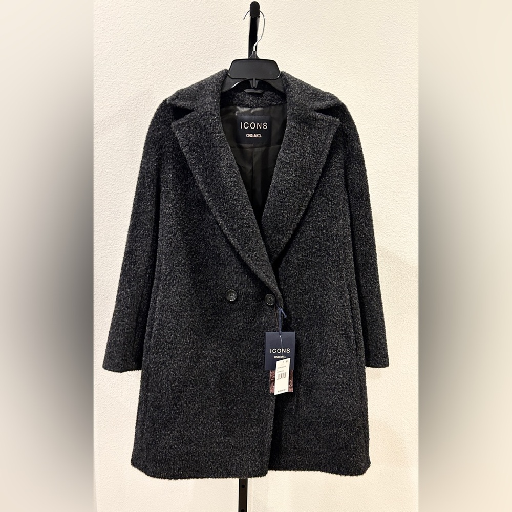 NWT CINZIA ROCCA ICONS Lana Wool & Alpaca Double-Breast Coat Size 6, in Charcoal